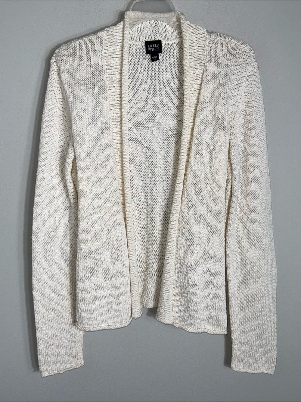 Eileen Fisher 100% Cotton Open Front Cardigan Sweater-Long Sleeve-Ivory-Small - Picture 2 of 9
